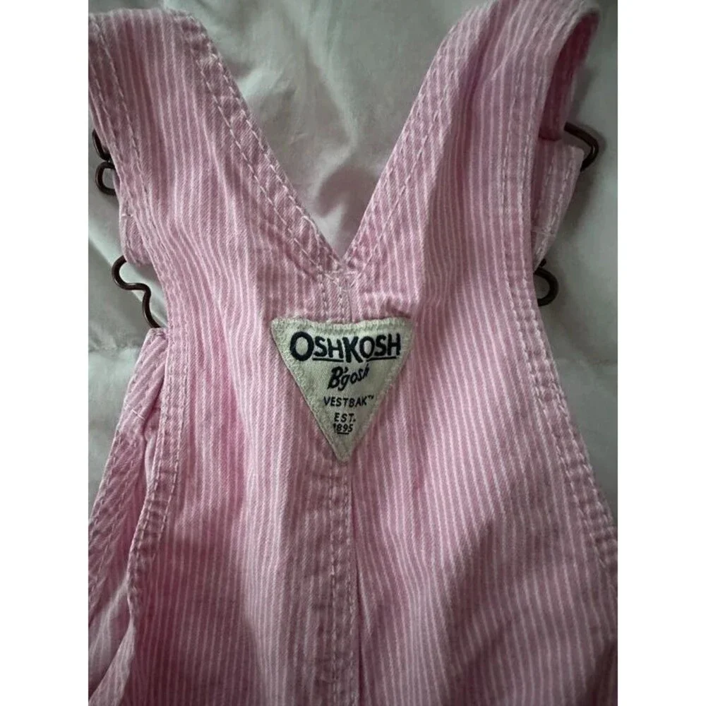 Vintage OshKosh B'gosh Pink Striped Heart Pocket Overalls 3m